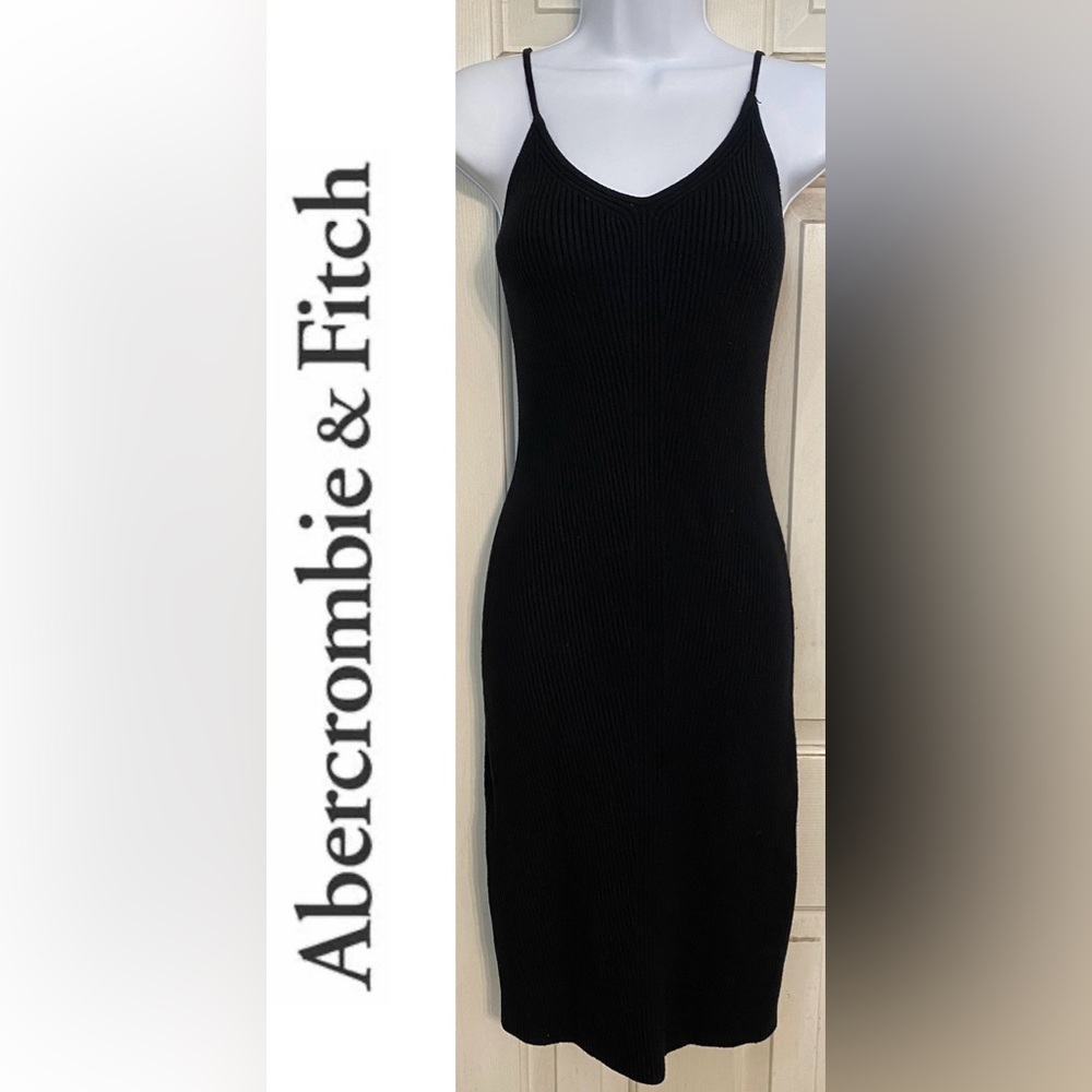 Abercrombie & Fitch Women’s Sz S Black Ribbed Midi‎ Bodycon Dress